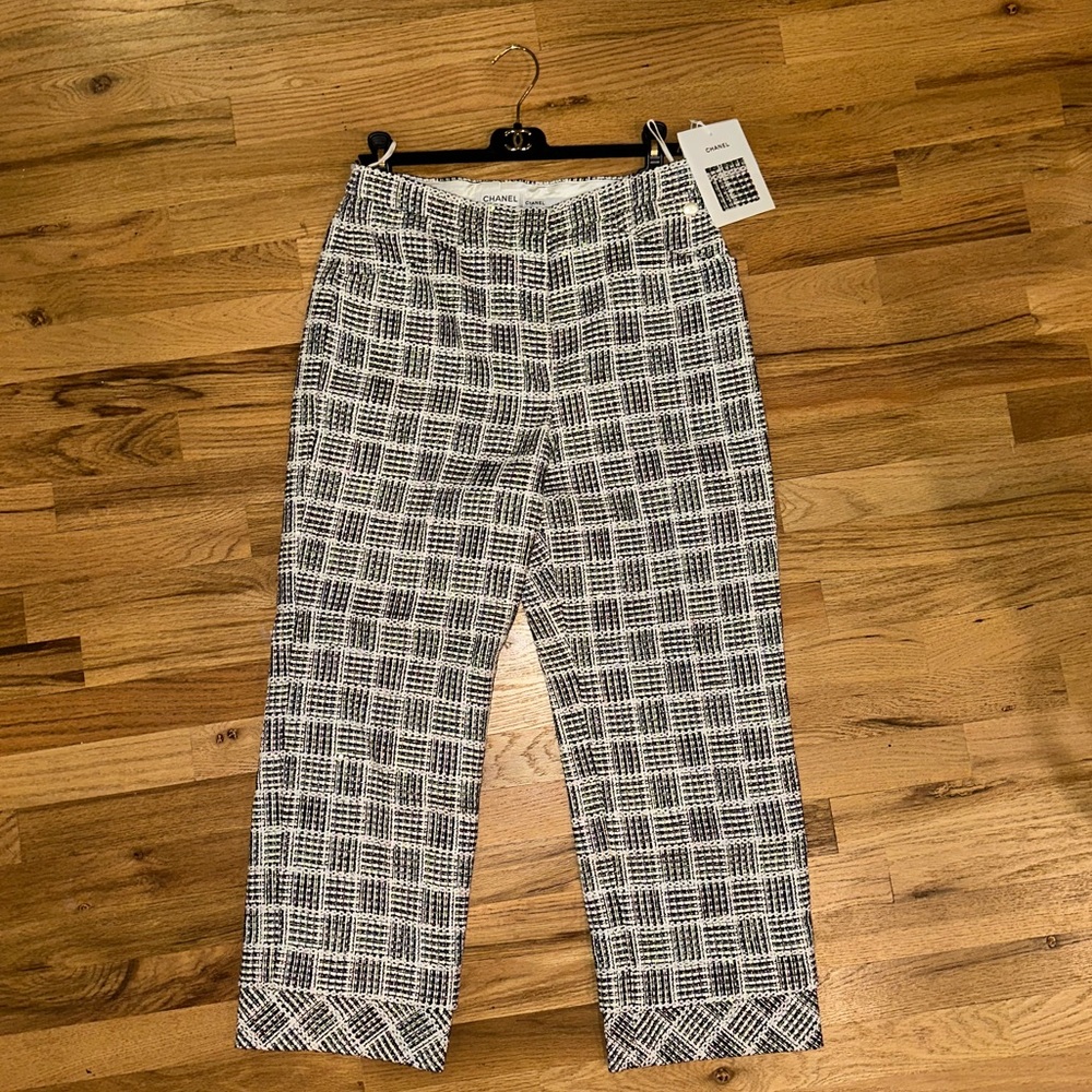 CHANEL Tweed Sequins Trousers Size 42